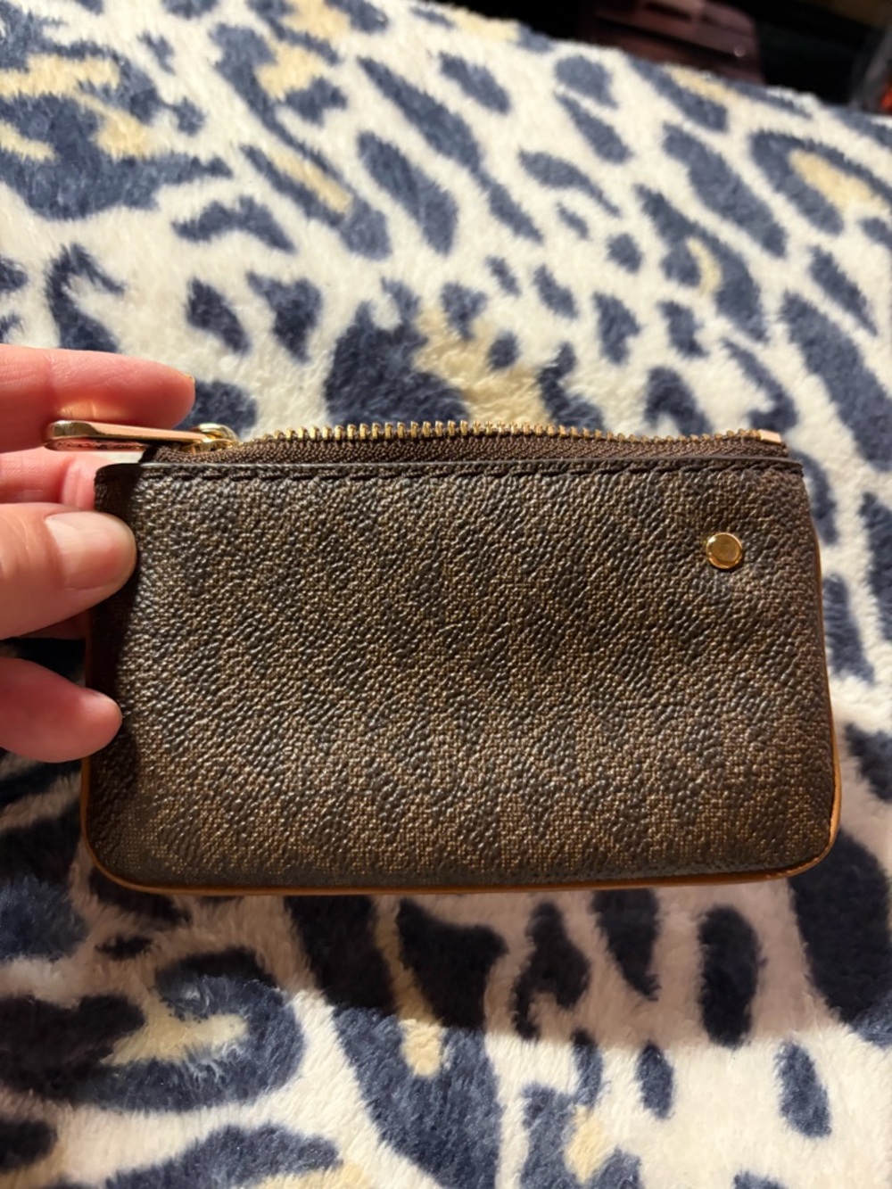 Michael Kors Brown Textured Zip Coin Pouch with Gold Plate - Picture 2 of 3
